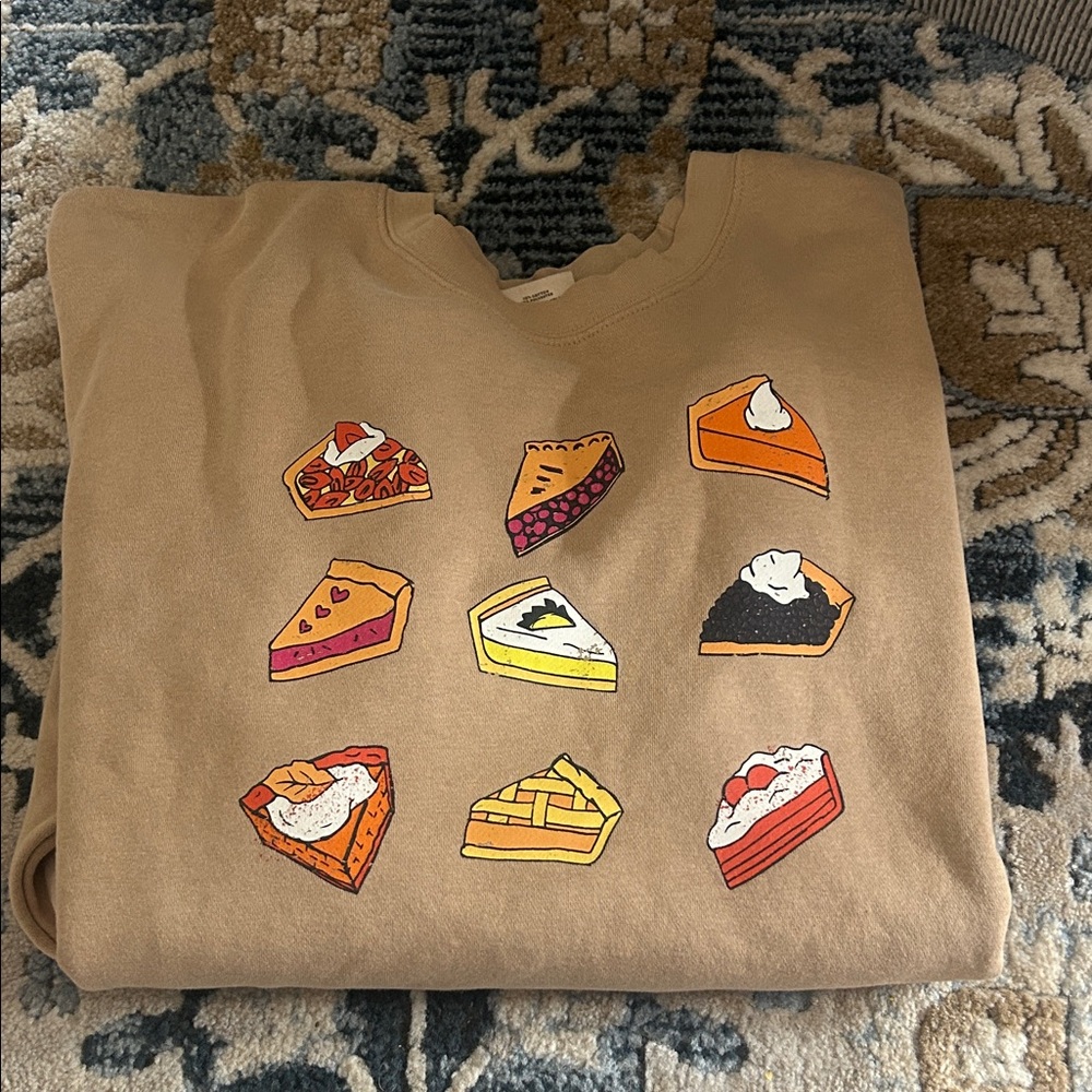 Tan Sweatshirt with Pie Graphics